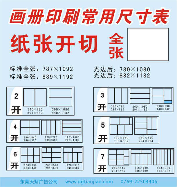 印刷尺寸表